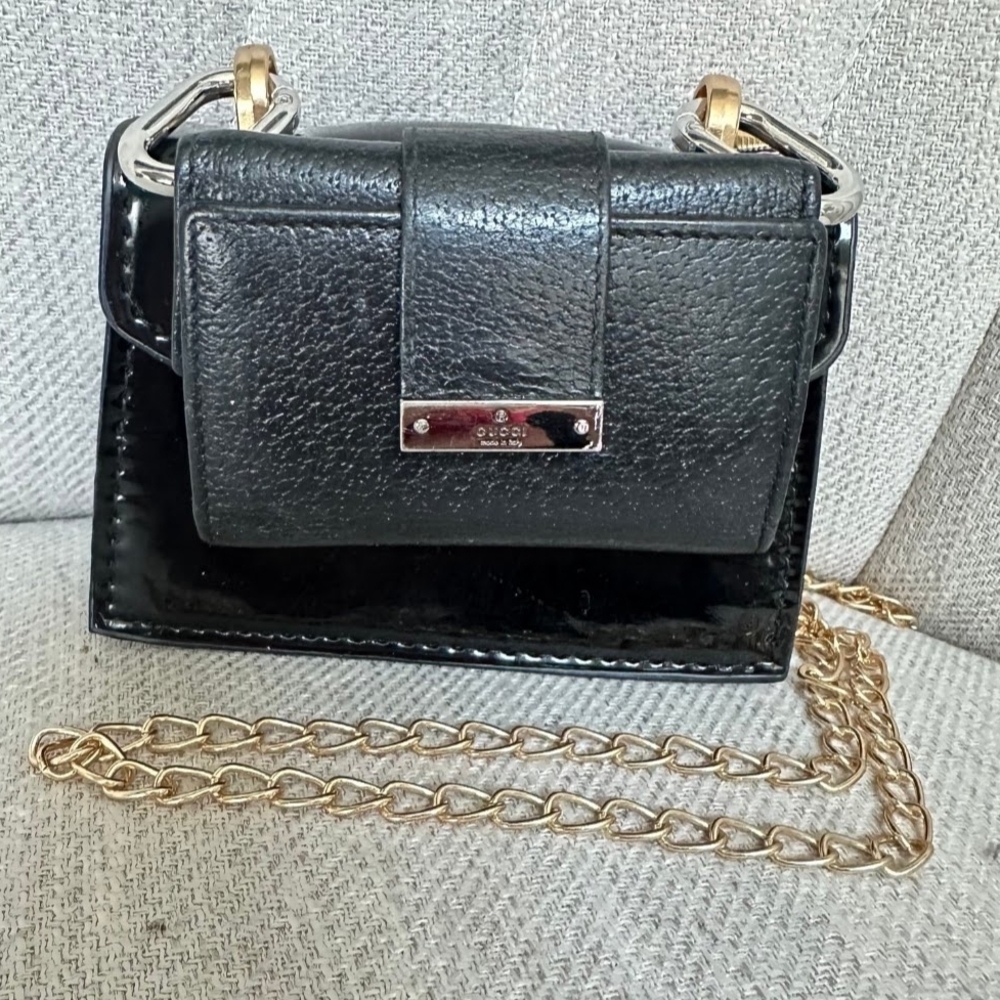 Gucci Key Holder With Off Market Chain And Black Leather PU Mini  Bag